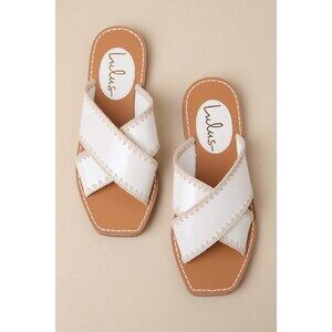 Lulus Gaelle Bone Square-toe Slide Sandals White - Size 7